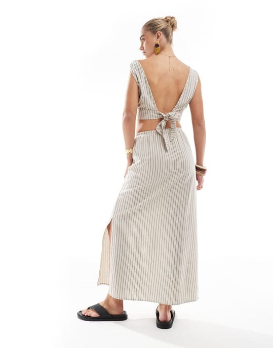 Vero Moda linnekänsla maxikjol i stenrand - Image 3