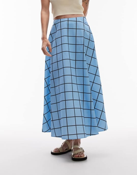Topshop cirkel maxikjol i blå rutig mönster - Image 4