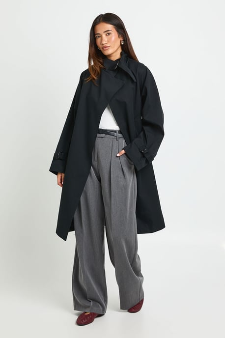 Funnel Neck Wrap Trench Coat - Image 1