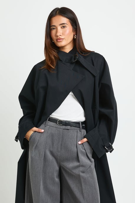 Funnel Neck Wrap Trench Coat - Image 2