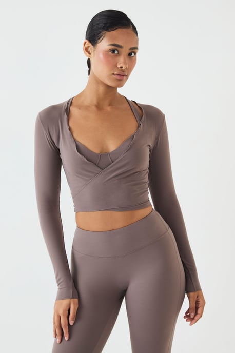 DSGN Studio Soft Luxe Lettuce Edge Wrap Long Sleeve Top - Image 1