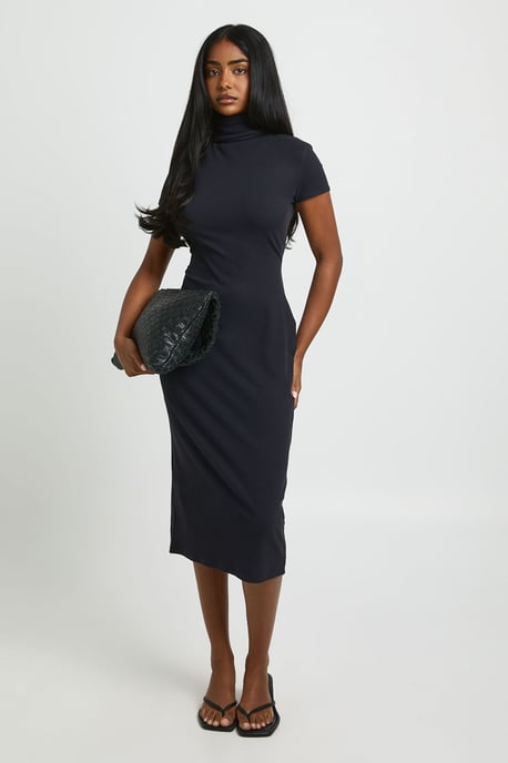 Basic Supersoft Roll Neck Cap Sleeve Midi Dress - Image 2
