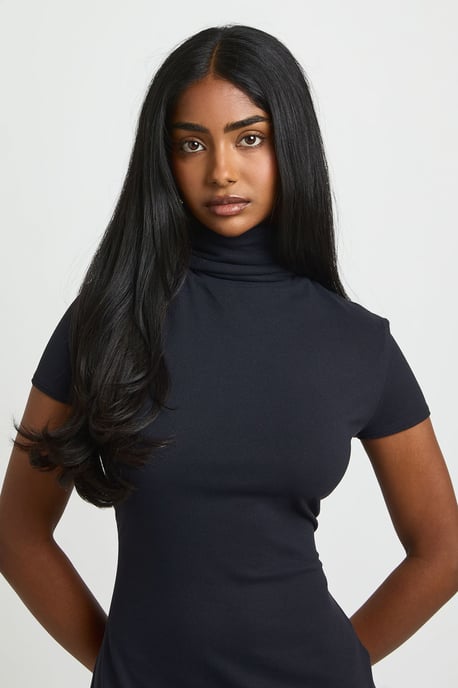Basic Supersoft Roll Neck Cap Sleeve Midi Dress - Image 4