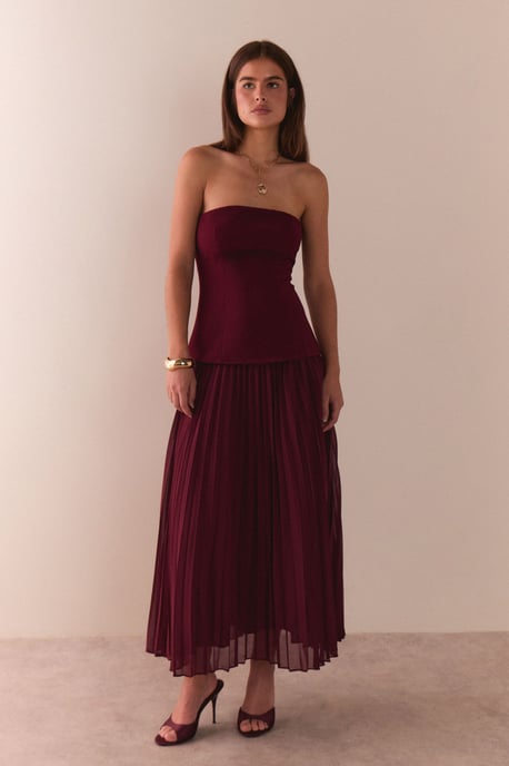 Bandeau Bodice Pleated Chiffon Midi Dress - Image 1