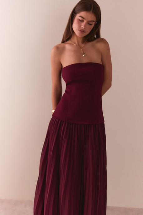 Bandeau Bodice Pleated Chiffon Midi Dress - Image 2