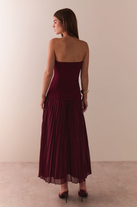 Bandeau Bodice Pleated Chiffon Midi Dress - Image 3