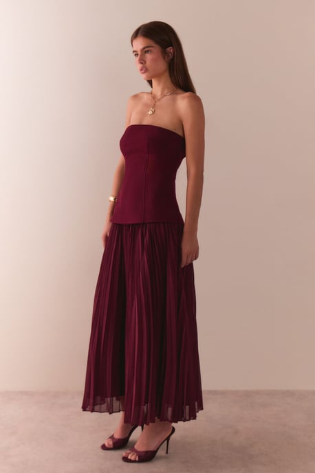 Bandeau Bodice Pleated Chiffon Midi Dress - Image 4