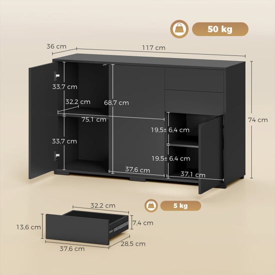 4goodz Kommode dressoir – 2 lades push-click 117x36x74 cm - - Image 2