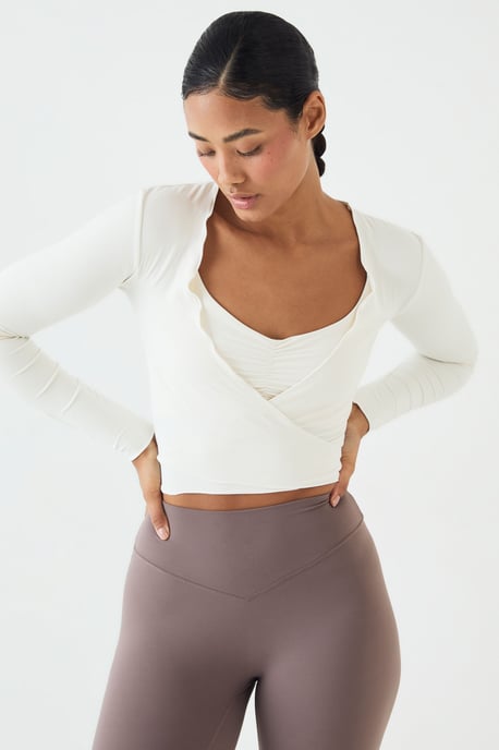 DSGN Studio Soft Luxe Lettuce Edge Wrap Long Sleeve Top - Image 1