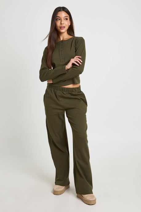 Cotton Button Through Crew Neck Top & Trouser Co Ord - Image 1