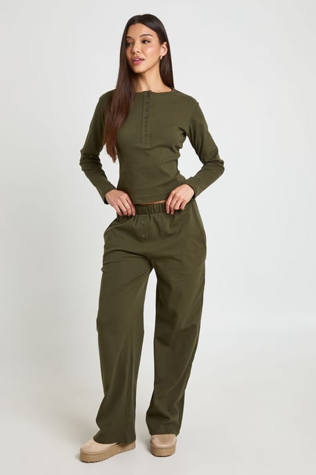 Cotton Button Through Crew Neck Top & Trouser Co Ord - Image 3