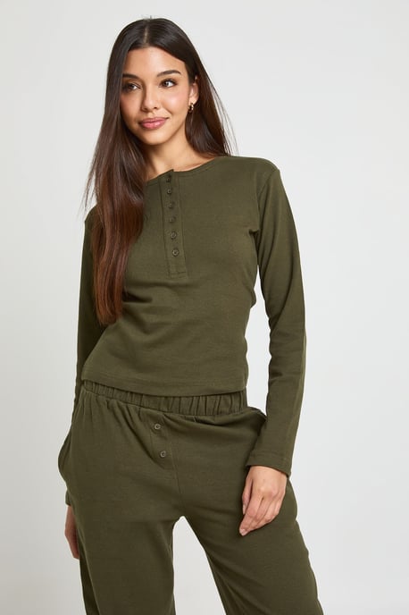 Cotton Button Through Crew Neck Top & Trouser Co Ord - Image 4