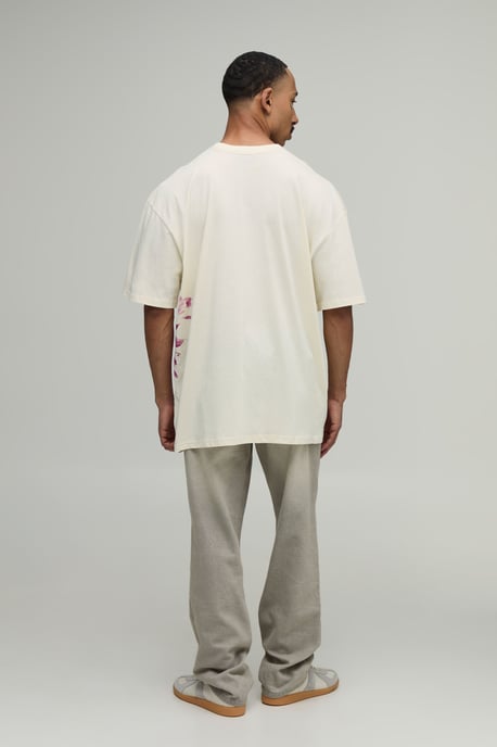 Ecru Oversized Blurred Floral Print T-Shirt - Image 3