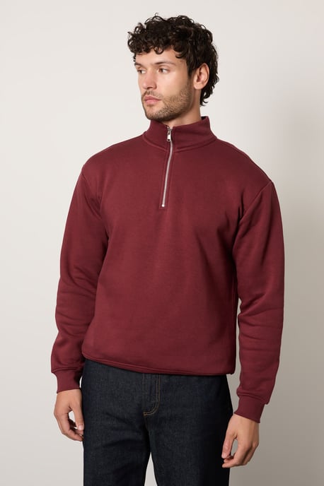 Burgundy Half Zip Jersey Sweatshirt - Image 1