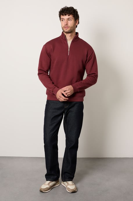 Burgundy Half Zip Jersey Sweatshirt - Image 4