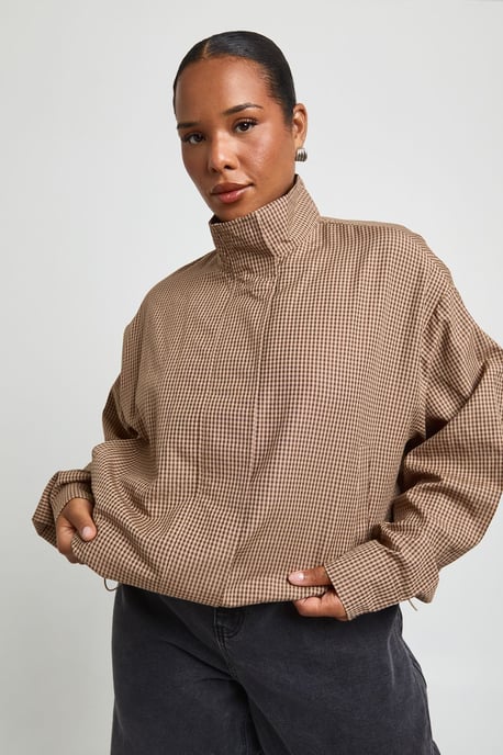 Plus Check Funnel Neck Zip Through Shirt - Image 1