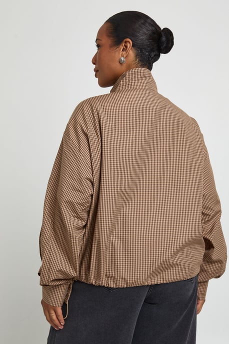 Plus Check Funnel Neck Zip Through Shirt - Image 2