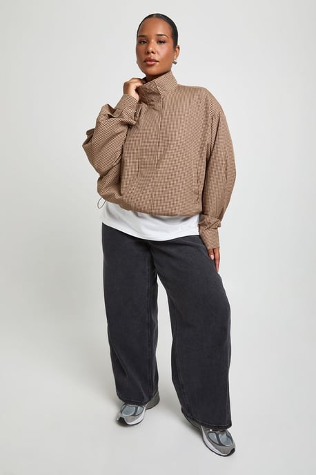 Plus Check Funnel Neck Zip Through Shirt - Image 3