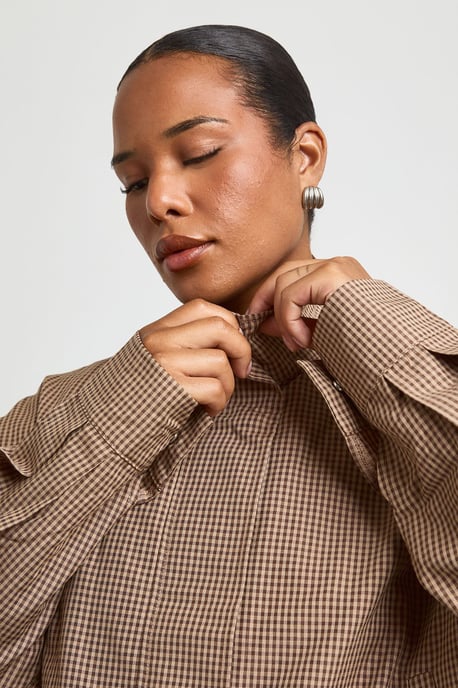 Plus Check Funnel Neck Zip Through Shirt - Image 4