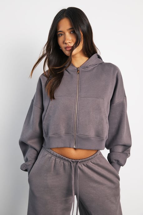 Boxy Balloon Sleeve Oversized Zip Through Hoodie - Image 1
