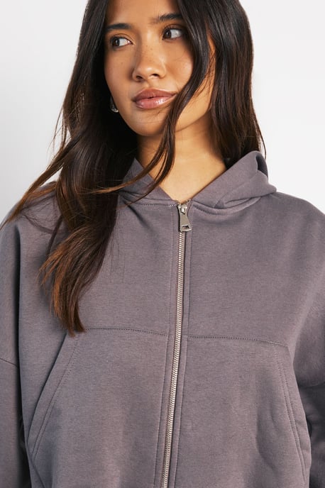Boxy Balloon Sleeve Oversized Zip Through Hoodie - Image 4