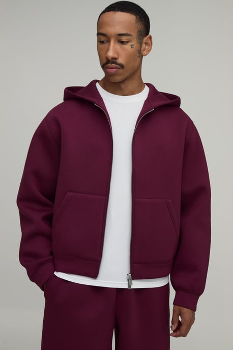 Oversized Boxy Zip Through Scuba Hoodie - Image 1