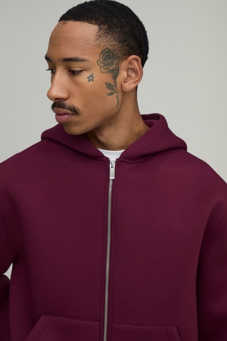 Oversized Boxy Zip Through Scuba Hoodie - Image 3
