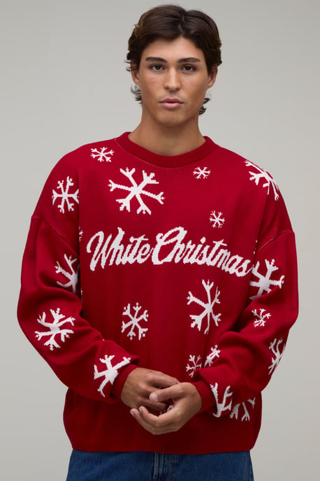 Relaxed Fit Snow Flake Knitted Christmas Jumper - Image 1