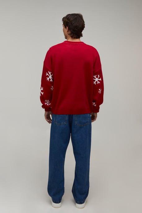 Relaxed Fit Snow Flake Knitted Christmas Jumper - Image 2