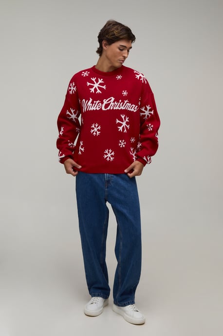 Relaxed Fit Snow Flake Knitted Christmas Jumper - Image 4