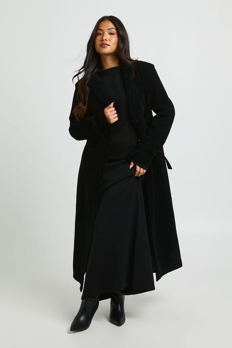 Petite Faux Suede Cinched Longline Coat - Image 1
