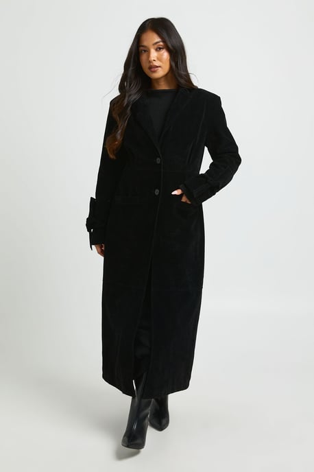 Petite Faux Suede Cinched Longline Coat - Image 2