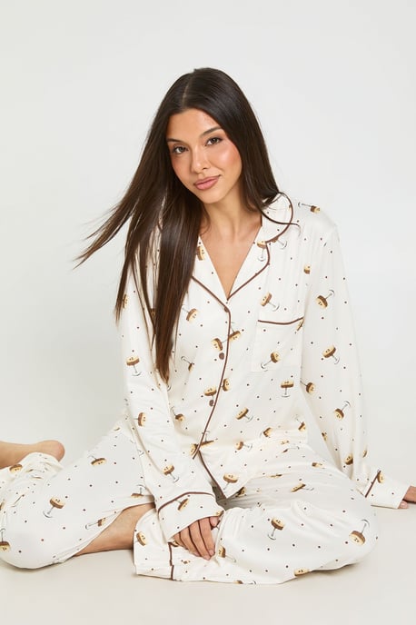 Espresso Martini Print Long Sleeve Shirt & Trouser Pyjama Set - Image 1
