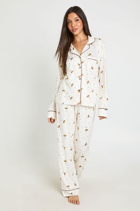 Espresso Martini Print Long Sleeve Shirt & Trouser Pyjama Set - Image 3
