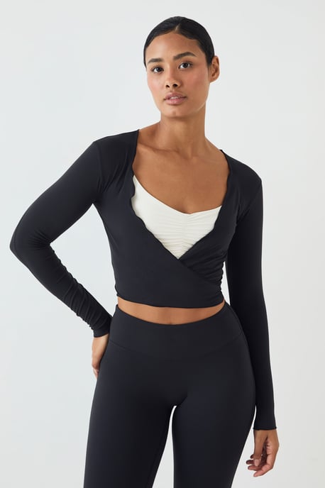 DSGN Studio Soft Luxe Lettuce Edge Wrap Long Sleeve Top - Image 1