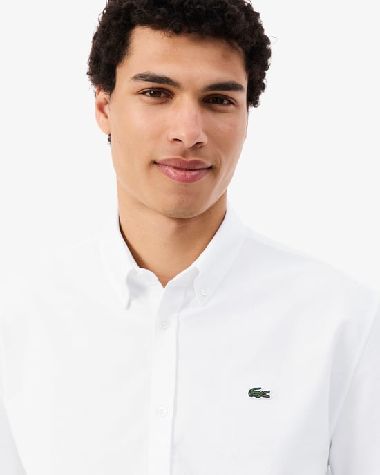 Regular Fit Long Sleeve Logo Detail Shirt in White - Image 4