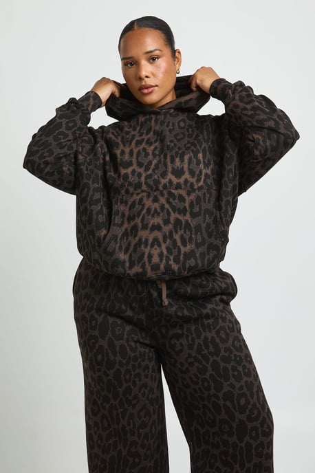Plus Leopard Print Oversized Hoodie - Image 1