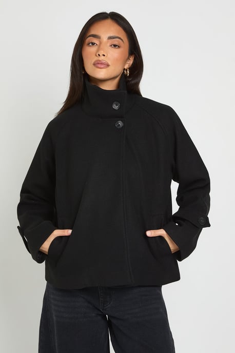 Funnel Neck Wool Look Jacket - Image 1
