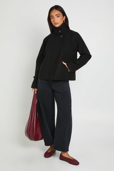 Funnel Neck Wool Look Jacket - Image 3