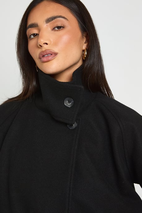 Funnel Neck Wool Look Jacket - Image 4