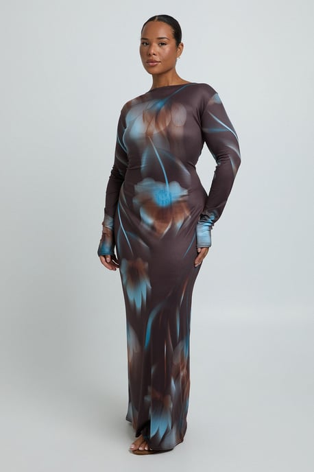 Plus Tonal Floral Long Sleeve Maxi Dress - Image 1