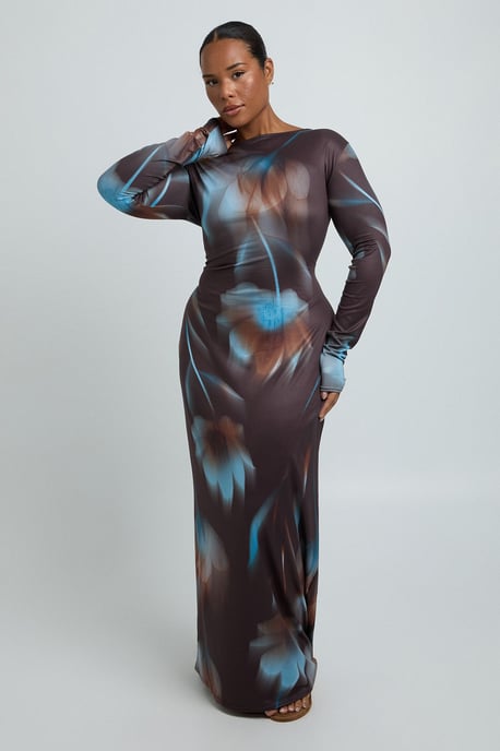 Plus Tonal Floral Long Sleeve Maxi Dress - Image 3