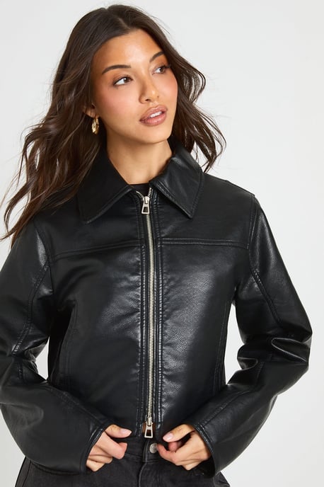 Cinched Waist Faux Leather Jacket - Image 1