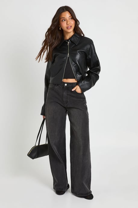 Cinched Waist Faux Leather Jacket - Image 3