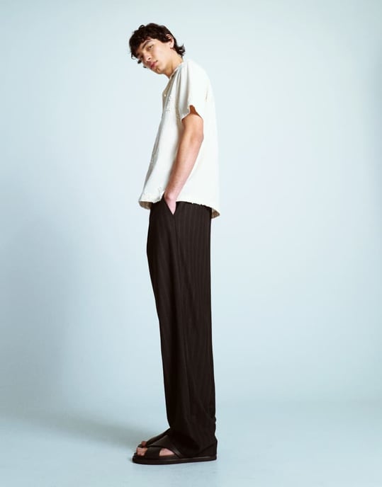 Topman randiga vida byxor i svart - Image 2