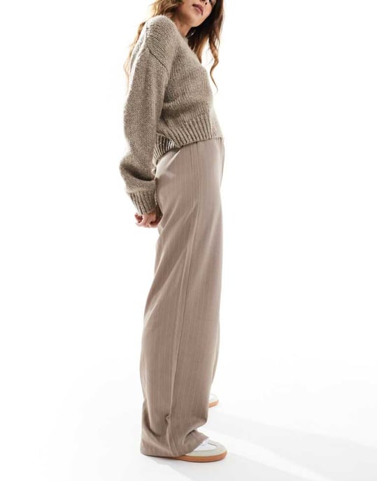 Vero Moda byxor med vida ben i beige randig design - Image 4