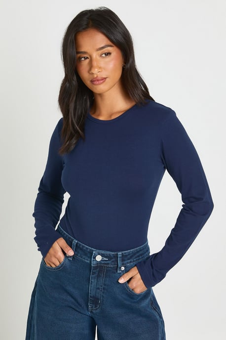 Petite Basic Long Sleeve Crew Neck Bodysuit - Image 1