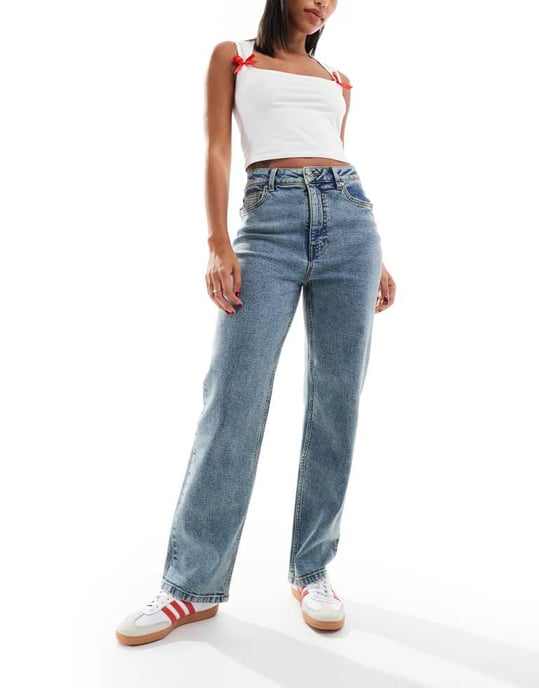 Miss Selfridge hjärtformat fickor raka ben jeans i smutsig tvätt - Image 2