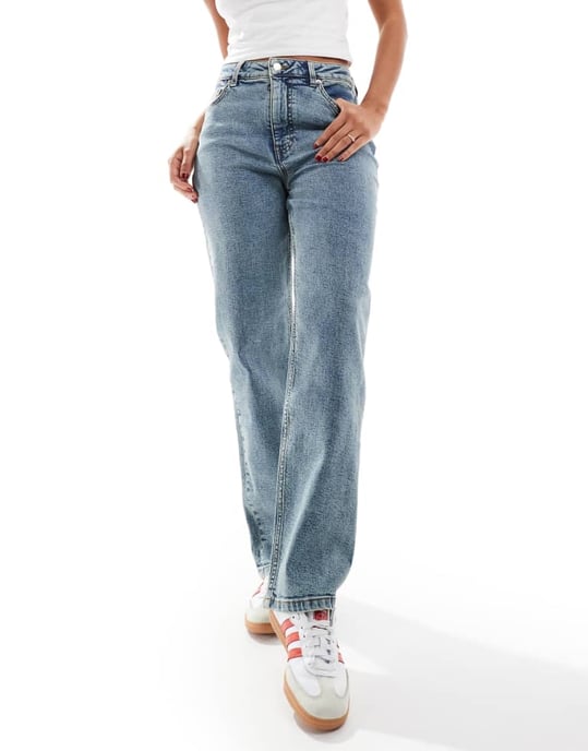 Miss Selfridge hjärtformat fickor raka ben jeans i smutsig tvätt - Image 4
