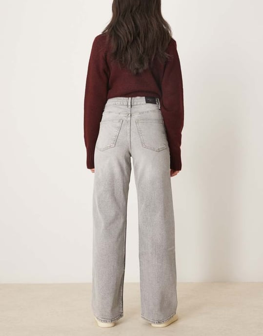 Gina Tricot bekväma vida jeans i ljusgrå tvätt - Image 3